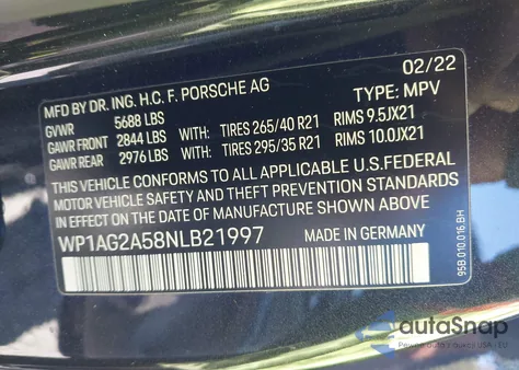 2022 Porsche Macan S z USA, uszkodzony, nr VIN WP1AG2A58NLB21997